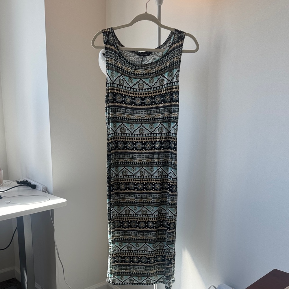 New Look Tribal Print Dress in Black, Tan, and Blue